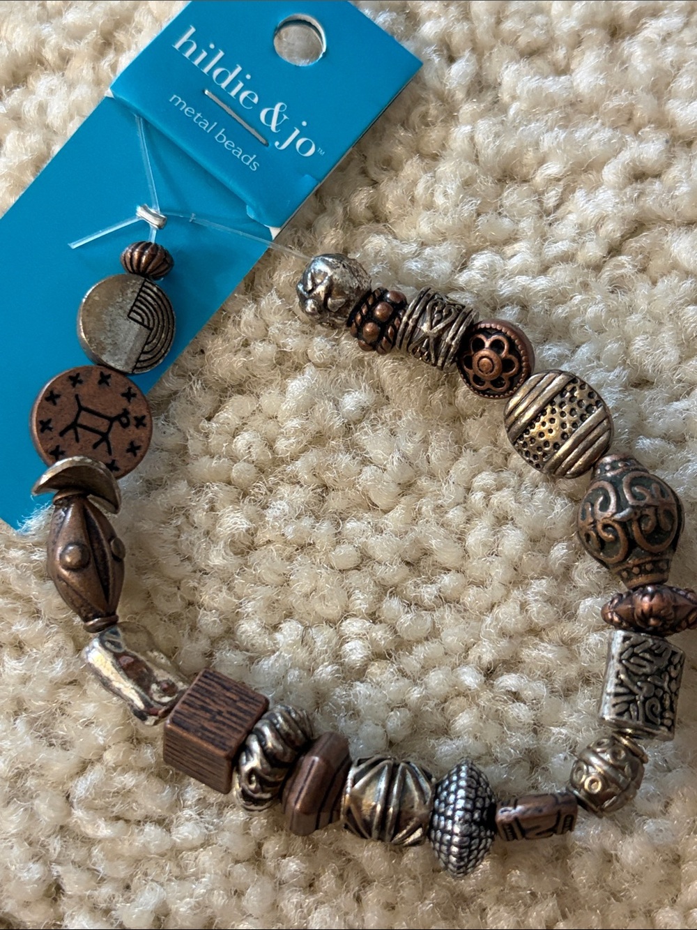 Hildie & Jo - Mixed Metal Beaded Bracelet - Brown & Silver - NWT